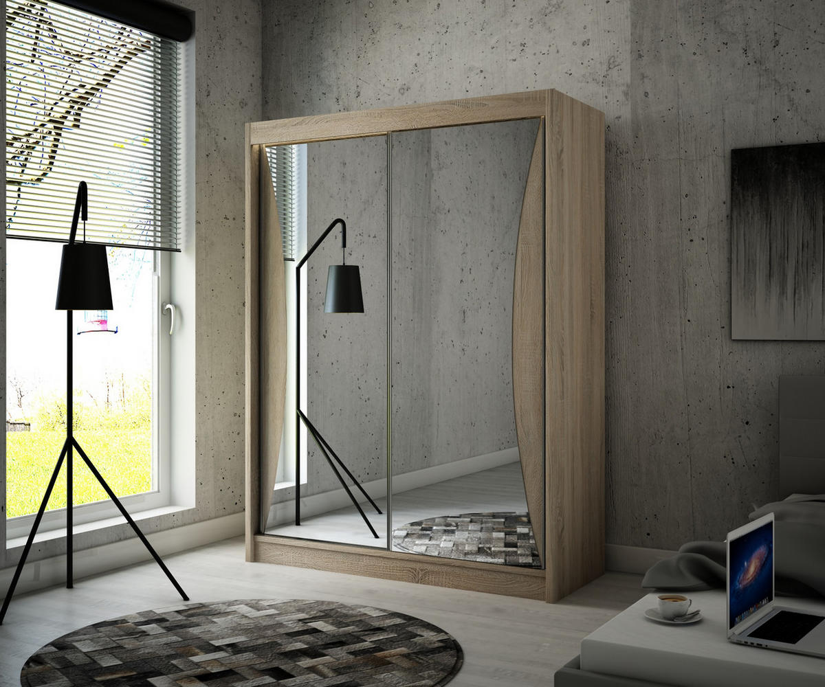 KLEIDERSCHRANK TIWAN mit Spiegel/LED - 120 cm - Sonoma Eiche - Sonoma Eiche, Holzwerkstoff (120/215/61cm) - ALTDECOR