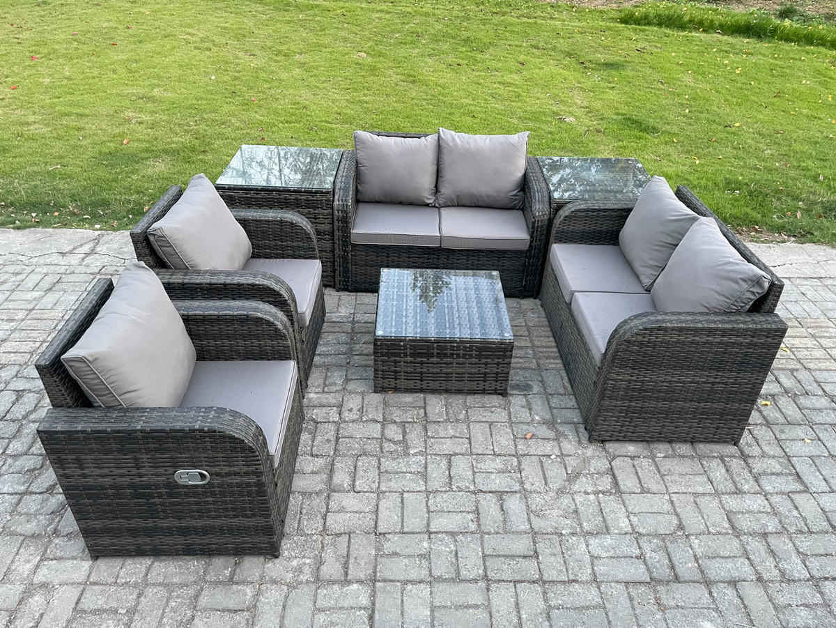 GARTENMÖBELGARNITUR Polyrattan Dunkelgrau 8-Sitzer - Dunkelgrau, Metall - Fimous