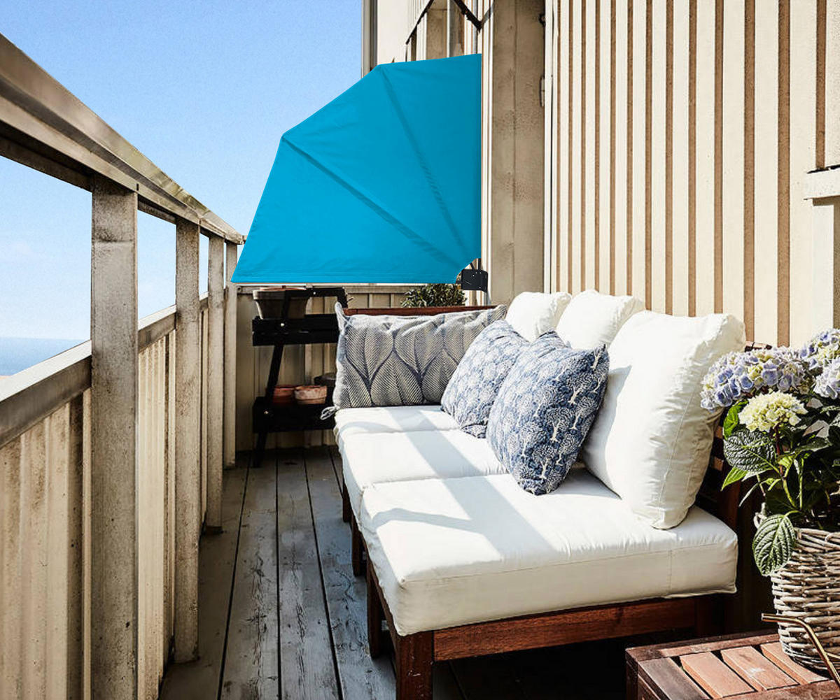 SICHTSCHUTZFÄCHER 140x140cm Horizon Blue mit Easy Mount Wandplatte - Türkis, Metall (2/140cm) - QUICK STAR