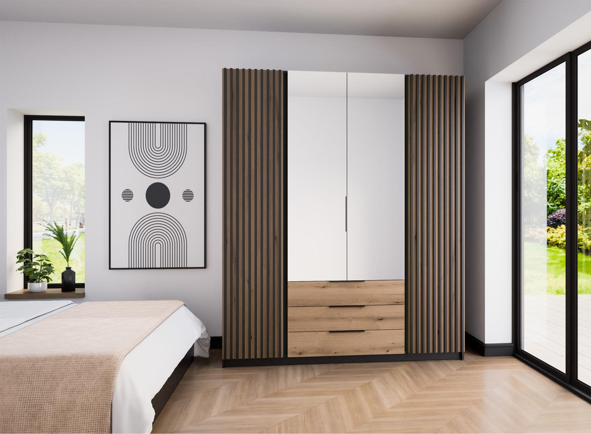 KLEIDERSCHRANK Kaja Eiche/ Schwarz 200 cm - Eichefarben/Schwarz, Holzwerkstoff/Metall (200/239/61.9cm) - Selsey