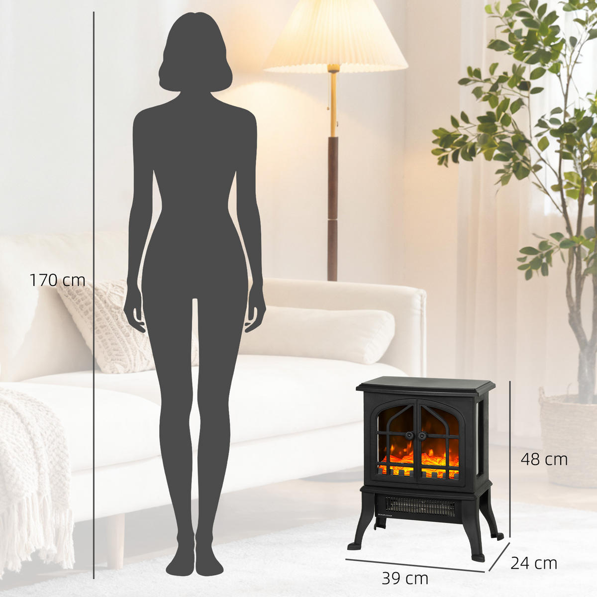 ELEKTROKAMIN DE-17060 3D-Flammeneffekt 900/1800 W Schwarz - Schwarz, Kunststoff (39/48/24cm) - ComfortXL