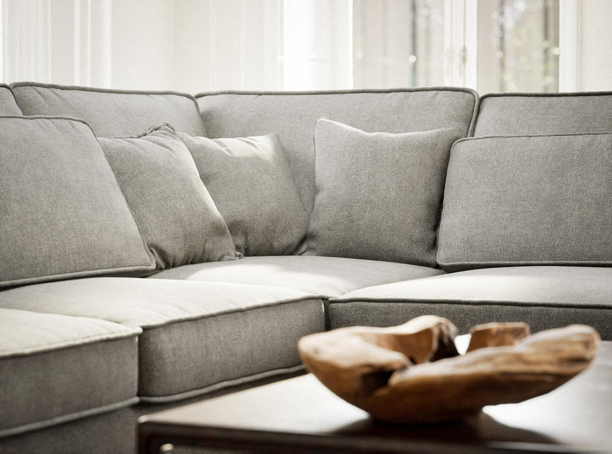 ECKSOFA Kirou Beige grau Chenille-Stoff - Rechts Seite - Greige/Schwarz, Holz/Holzwerkstoff (311/225cm) - Maison de Reve