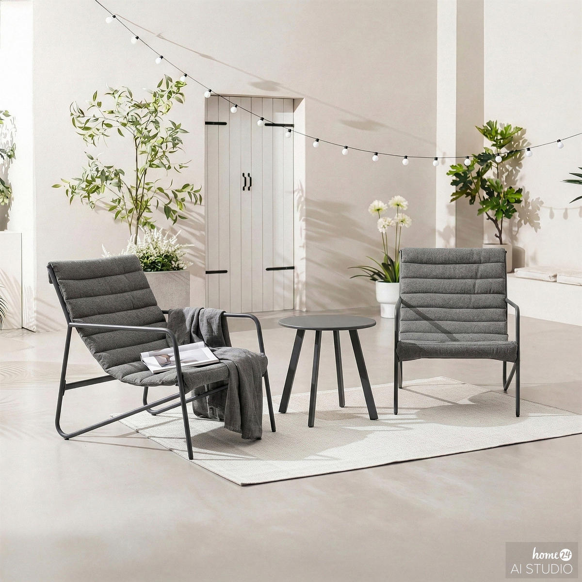 BALKONSET - 3-teilig - Stahl / Bouclé - Anthrazit, Textil/Metall - home24