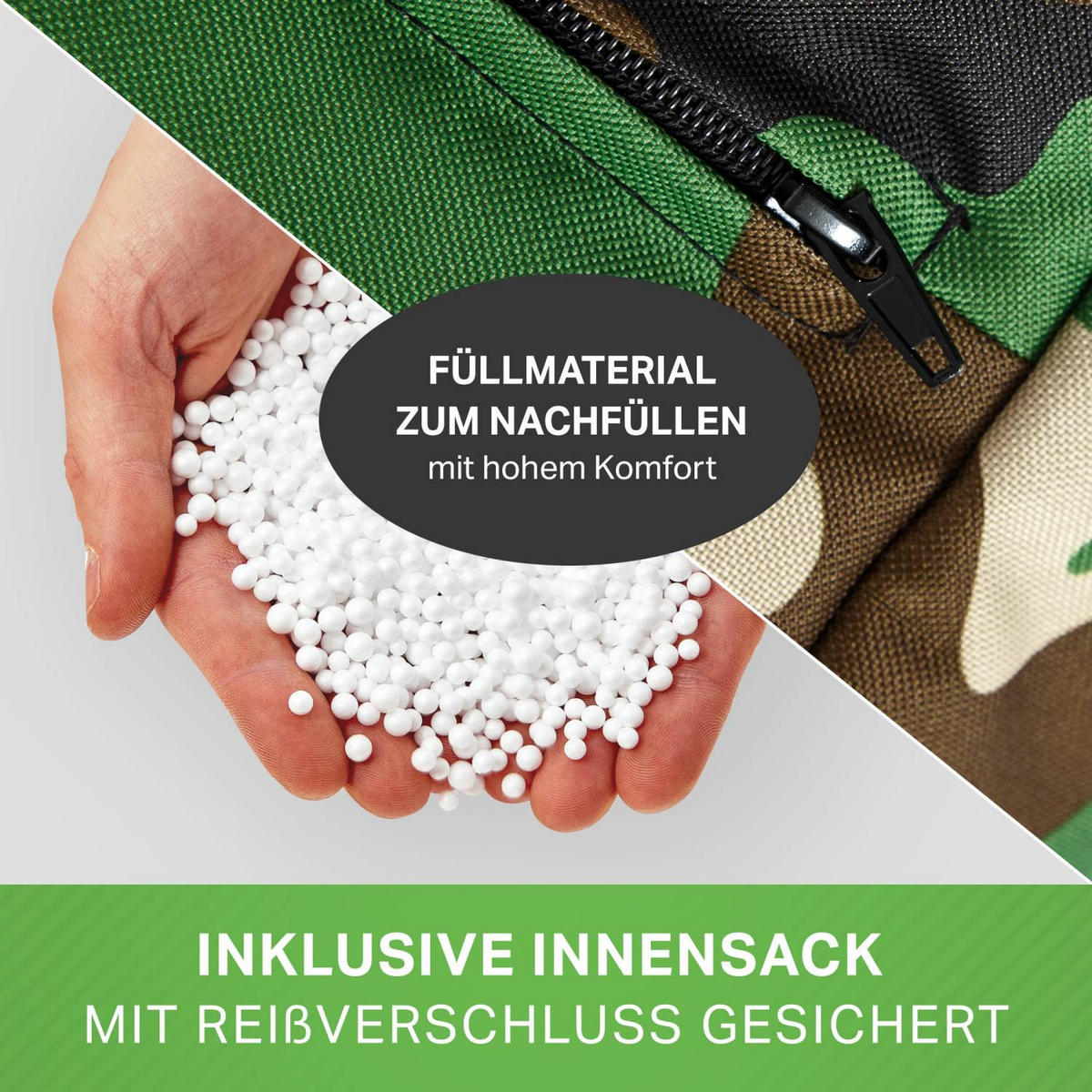 SITZSACK + Hocker "Cozy+Cube" 2er Set - Braun/Grün, Textil (70/90/80cm) - Green Bean