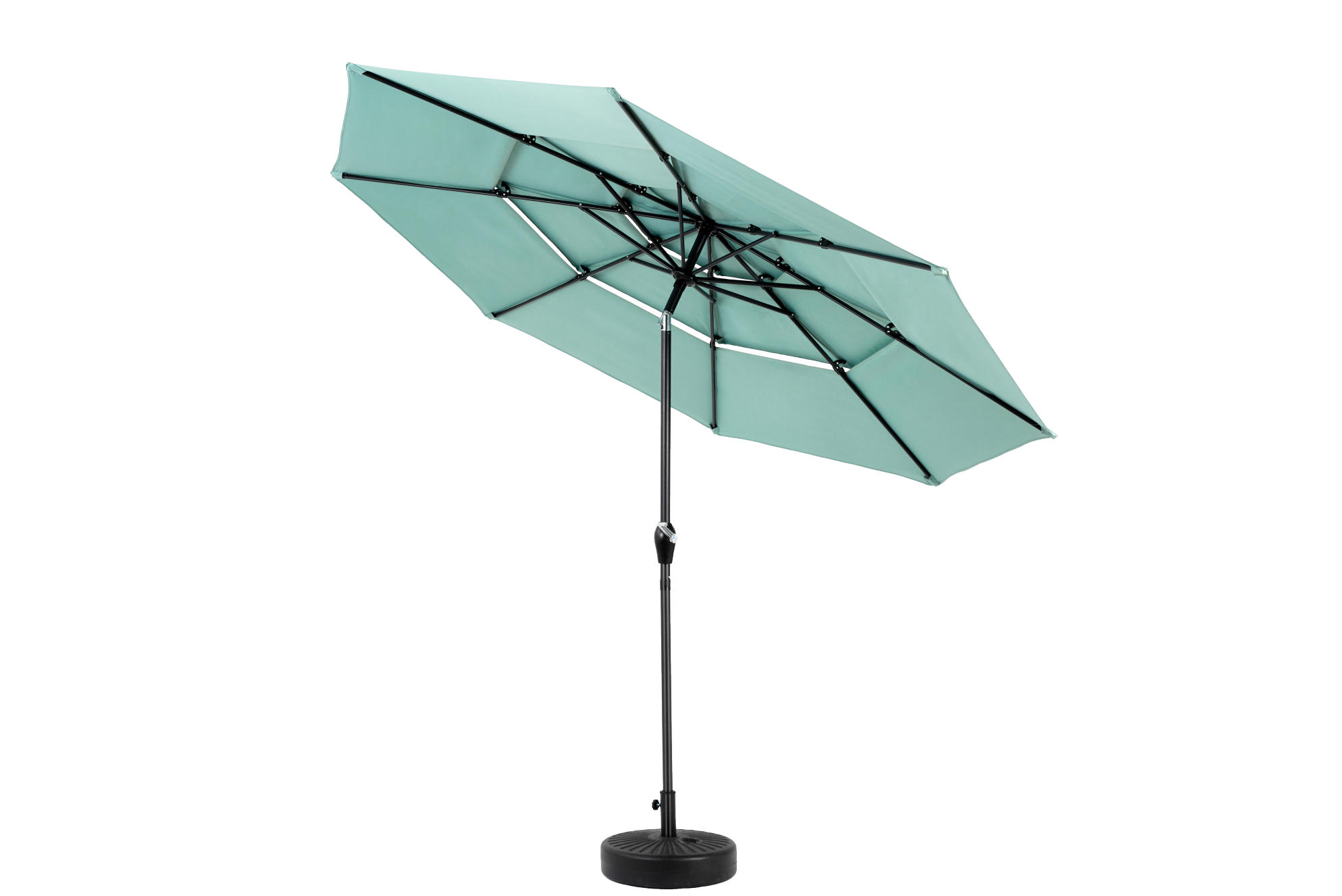 SONNENSCHIRM 300/300/250 cm hellgrün aus Stahl mit Kurbel, Neigefunktion und 3 Ebenen - Hellgrün, Holzwerkstoff (294/294cm) - OKWISH