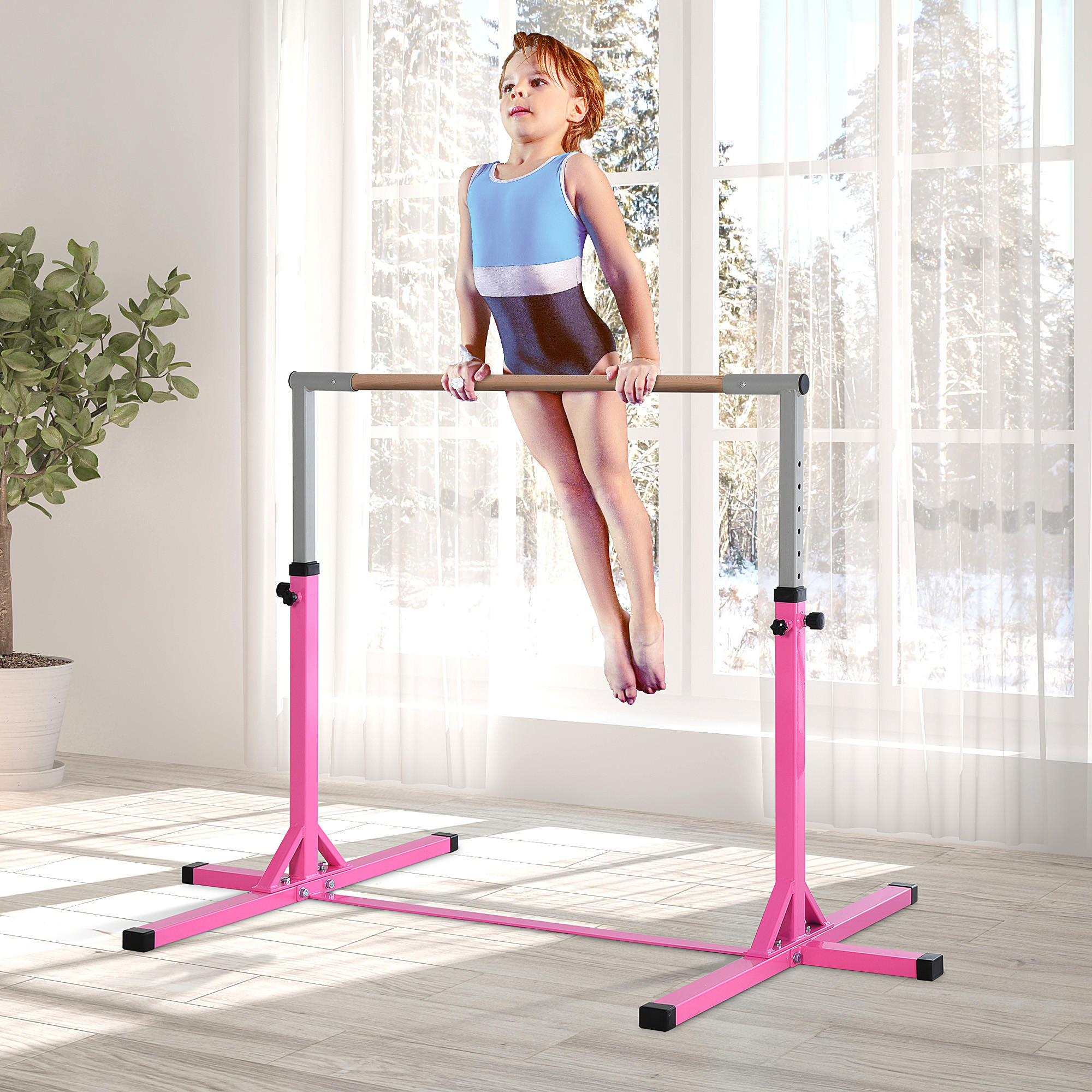 TURNRECK, Stahl, Rosa, 197B x 121T x 92-150H cm - Rosa, Metall (121/197cm) - HOMCOM