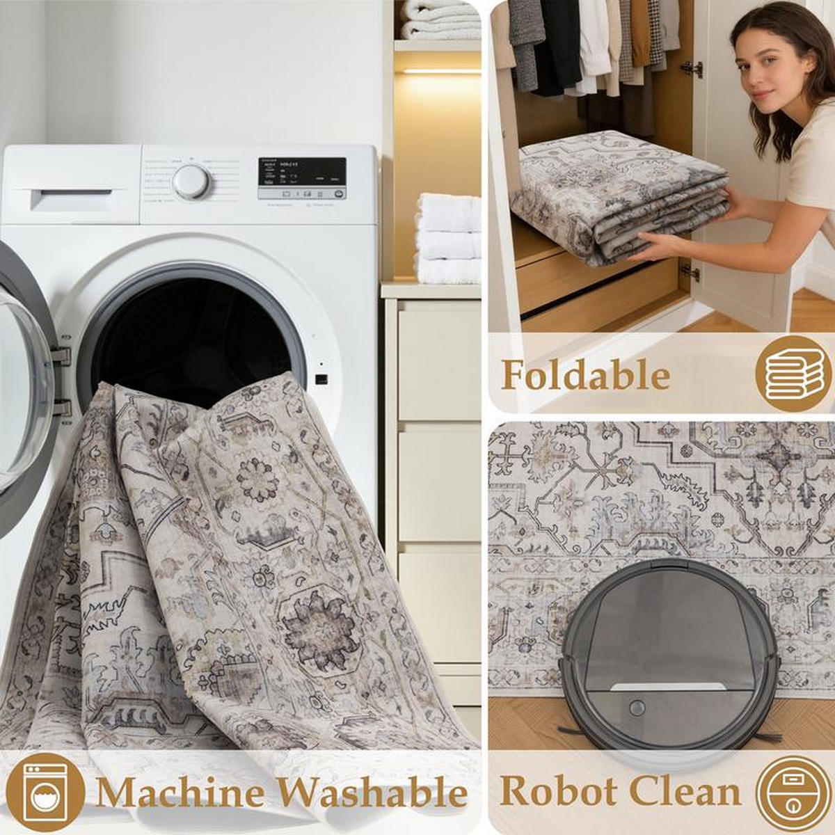 TEPPICH waschbar Flanel Light Beige/Grau 80x150 cm - Multicolor, Textil (80/150cm) - Vercai Rugs
