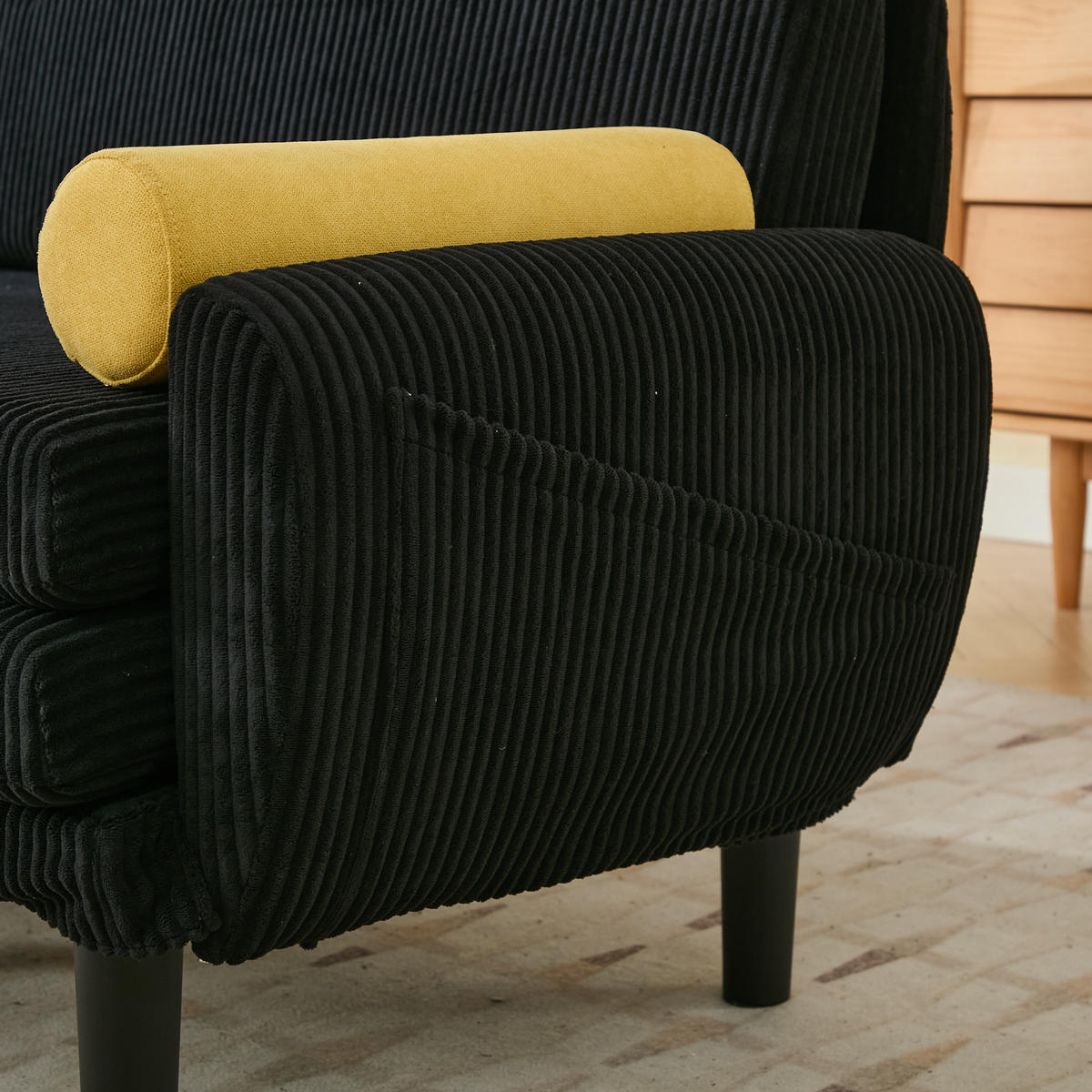 2-SITZER SCHLAFSOFA Cord Schwarz mit Kissen - Schwarz, Kunststoff/Textil (133.5/85/77cm) - WISHDOR