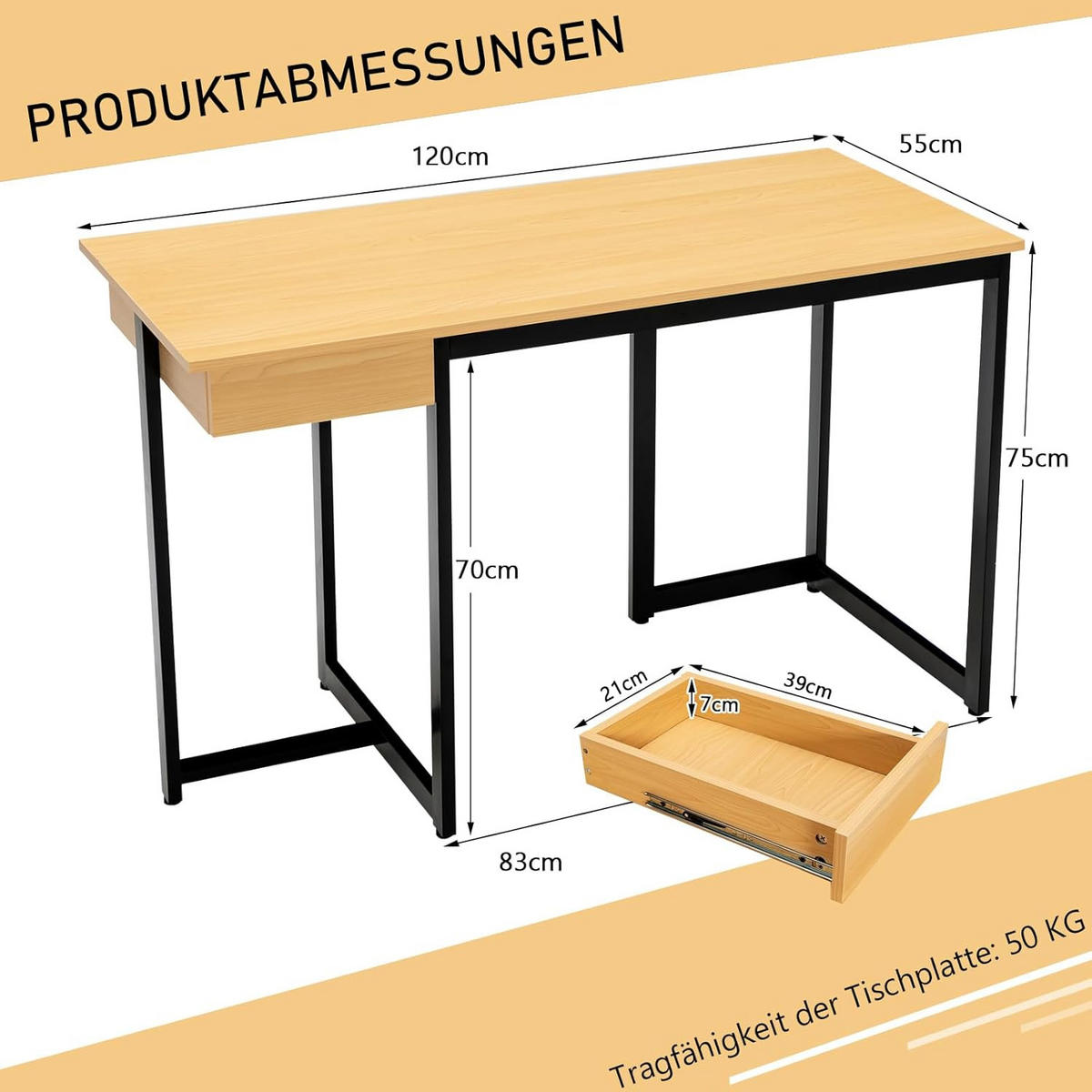 SKRIVBORD 75 cm trä - Röd, Trä (55/120/75cm) - COSTWAY