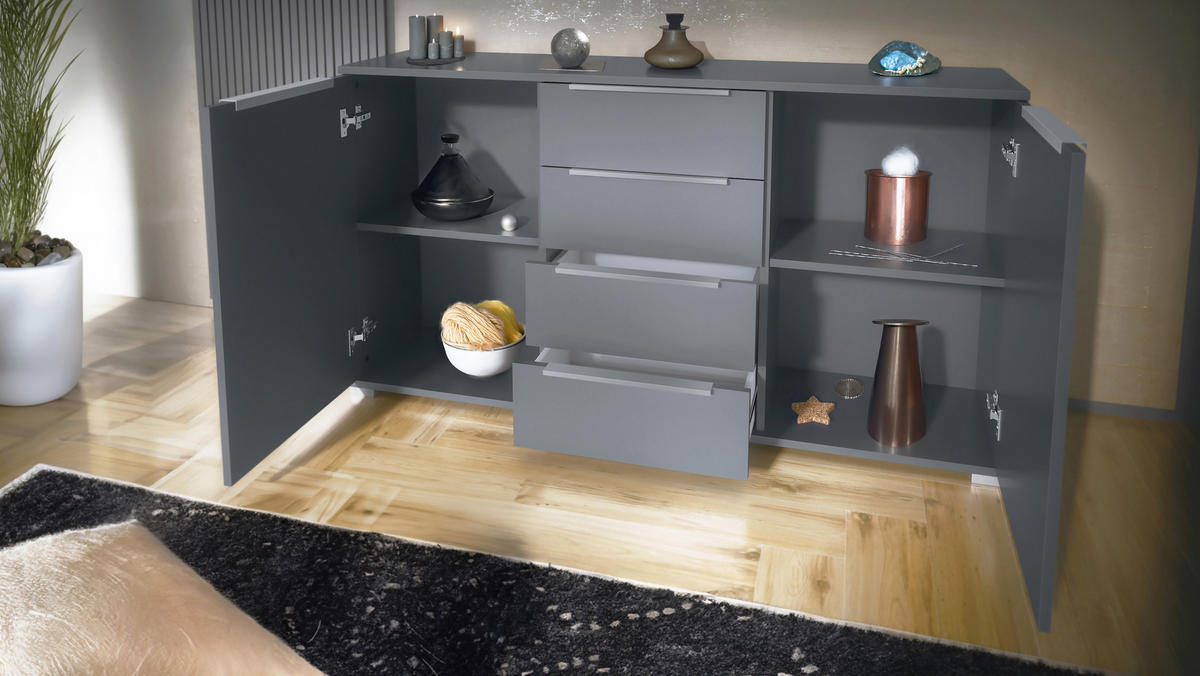 SIDEBOARD Linio Anthrazit matt - Anthrazit, Holzwerkstoff (138.5/75.5/35cm) - Vladon