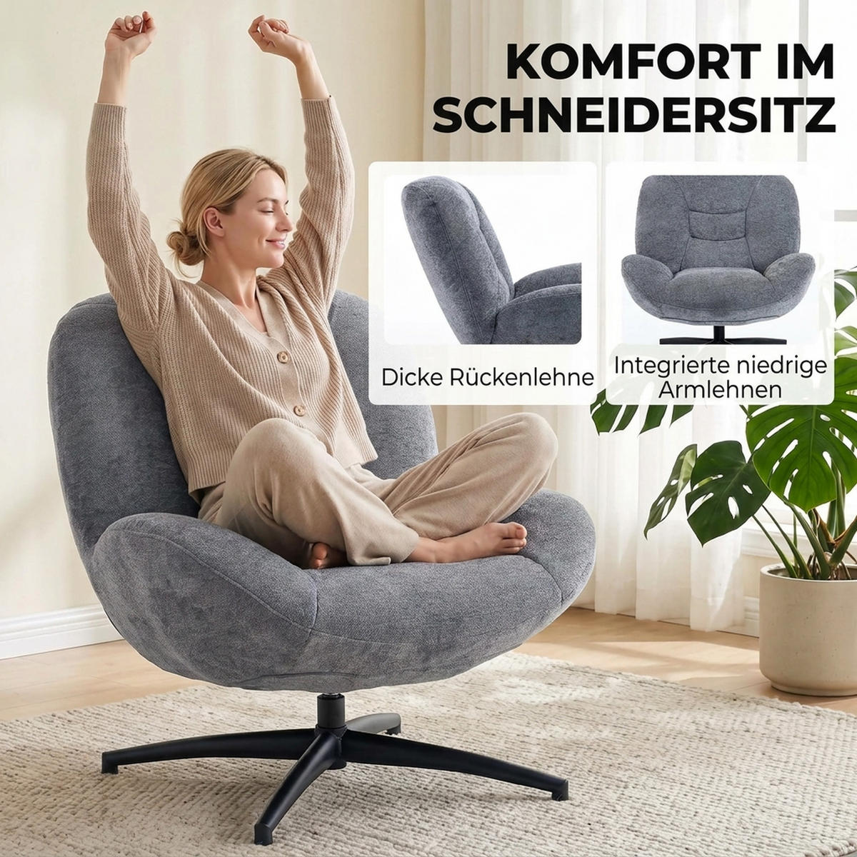 DREHBARER Akzentstuhl Dunkelgrau 89.0/83.0/85.0 cm - Dunkelgrau, Textil (83/85/89cm)