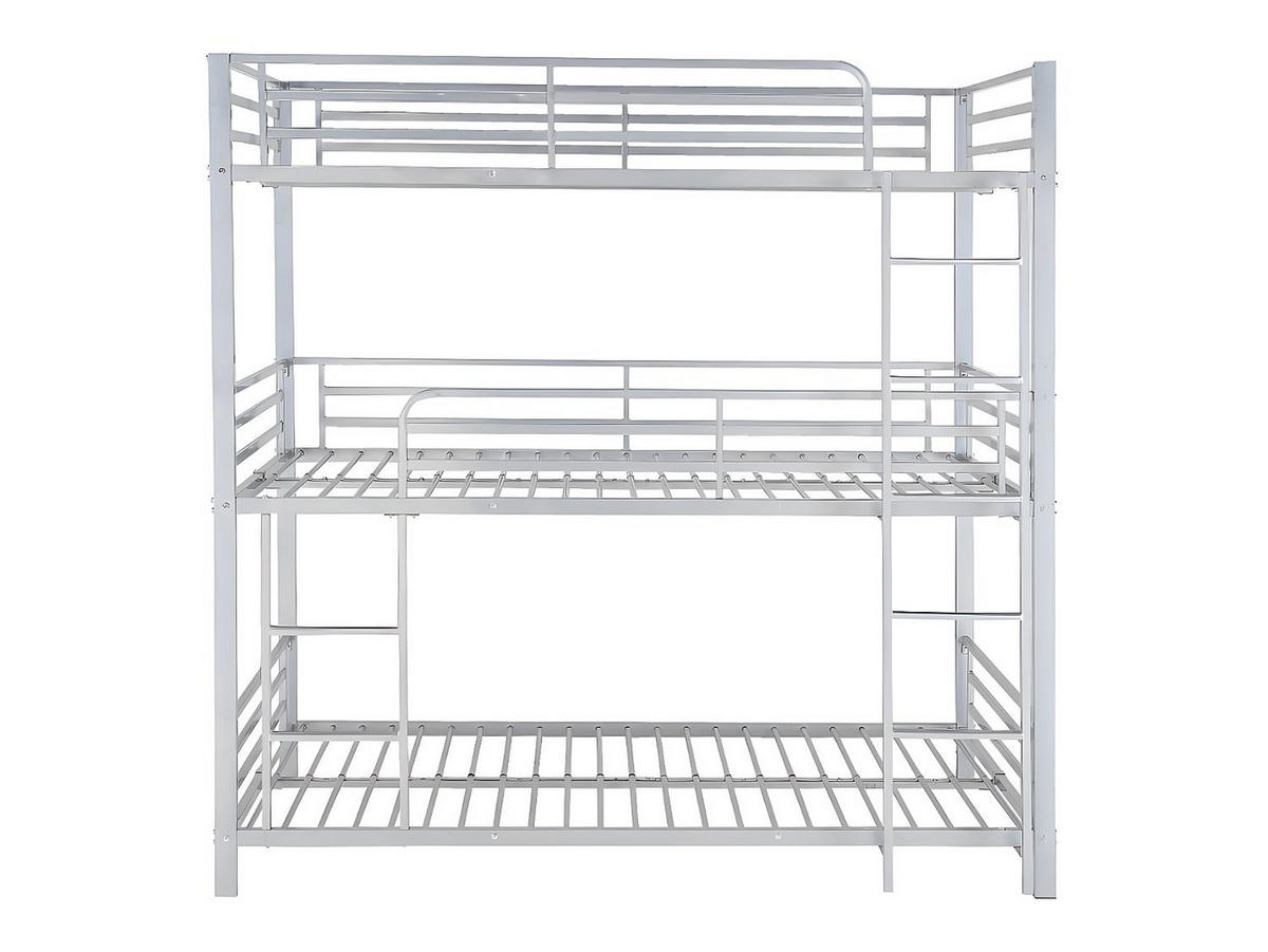 ETAGENBETT mit Matratze - 3 Personen - 3 x 90 x 190 cm - Metall - Silberfarben - ELOUAN III - Silberfarben, Metall - Vente-Unique