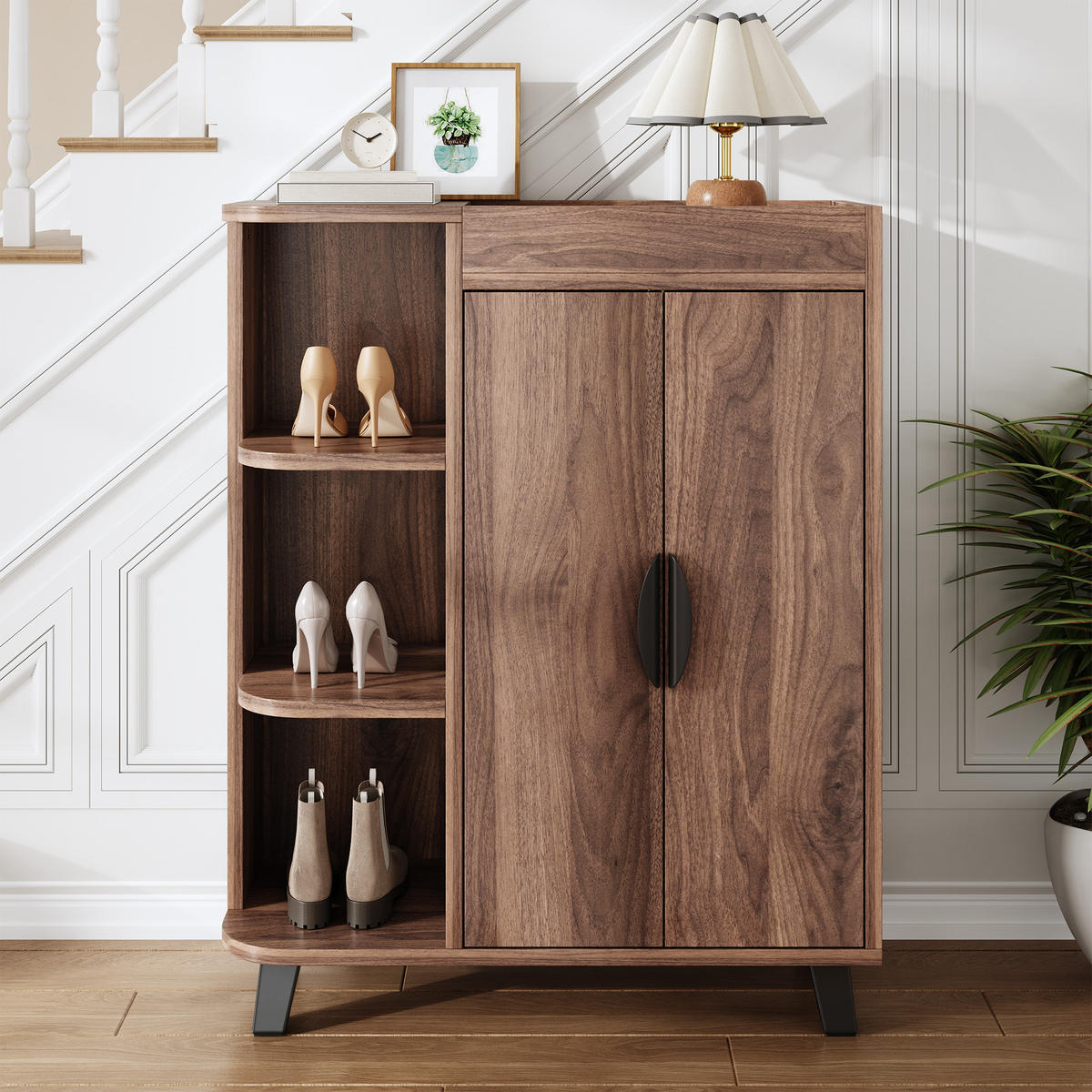 SCHUHSCHRANK schmal 2 Türen Holzoptik - Nussbaumfarben, Holzwerkstoff (80/99/32cm) - Fortuna Lai
