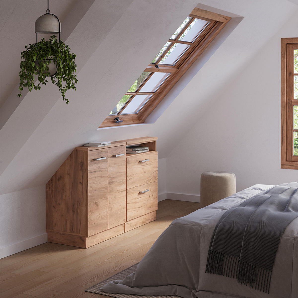 DACHSCHRÄGENSCHRANK-SET Rion Goldkraft Eiche 120 x 81.6 cm 2er Set - Honigeiche, Holzwerkstoff (120/81.6/46cm) - Vicco