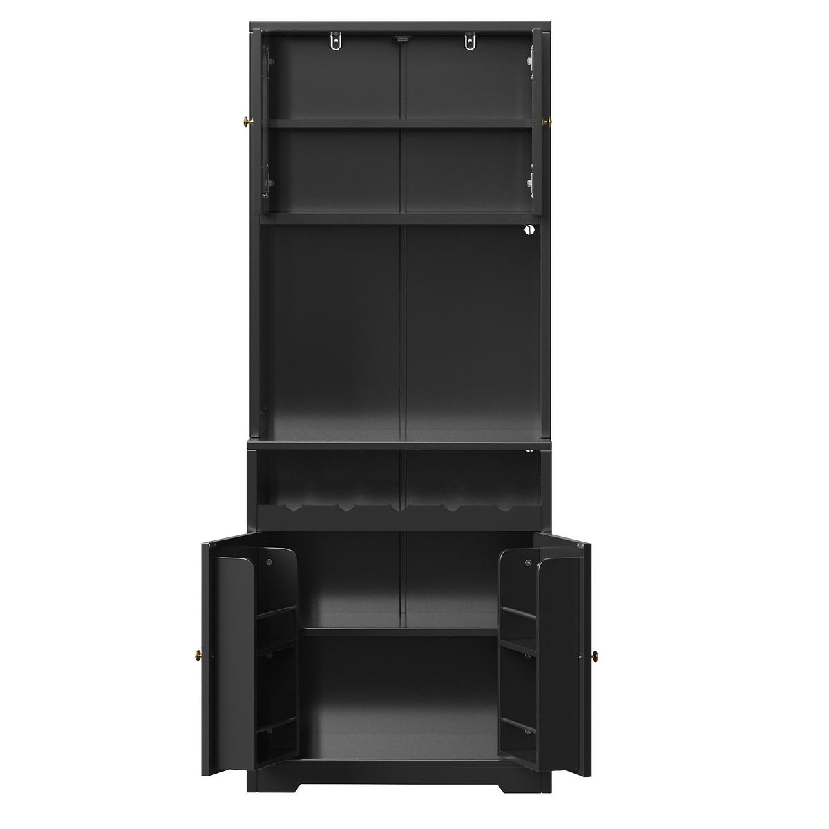 BUFFET DE-38481 70/38/180 cm mit gewölbten Glastüren Schwarz - Schwarz, Holzwerkstoff (70/180/38.3cm) - ComfortXL