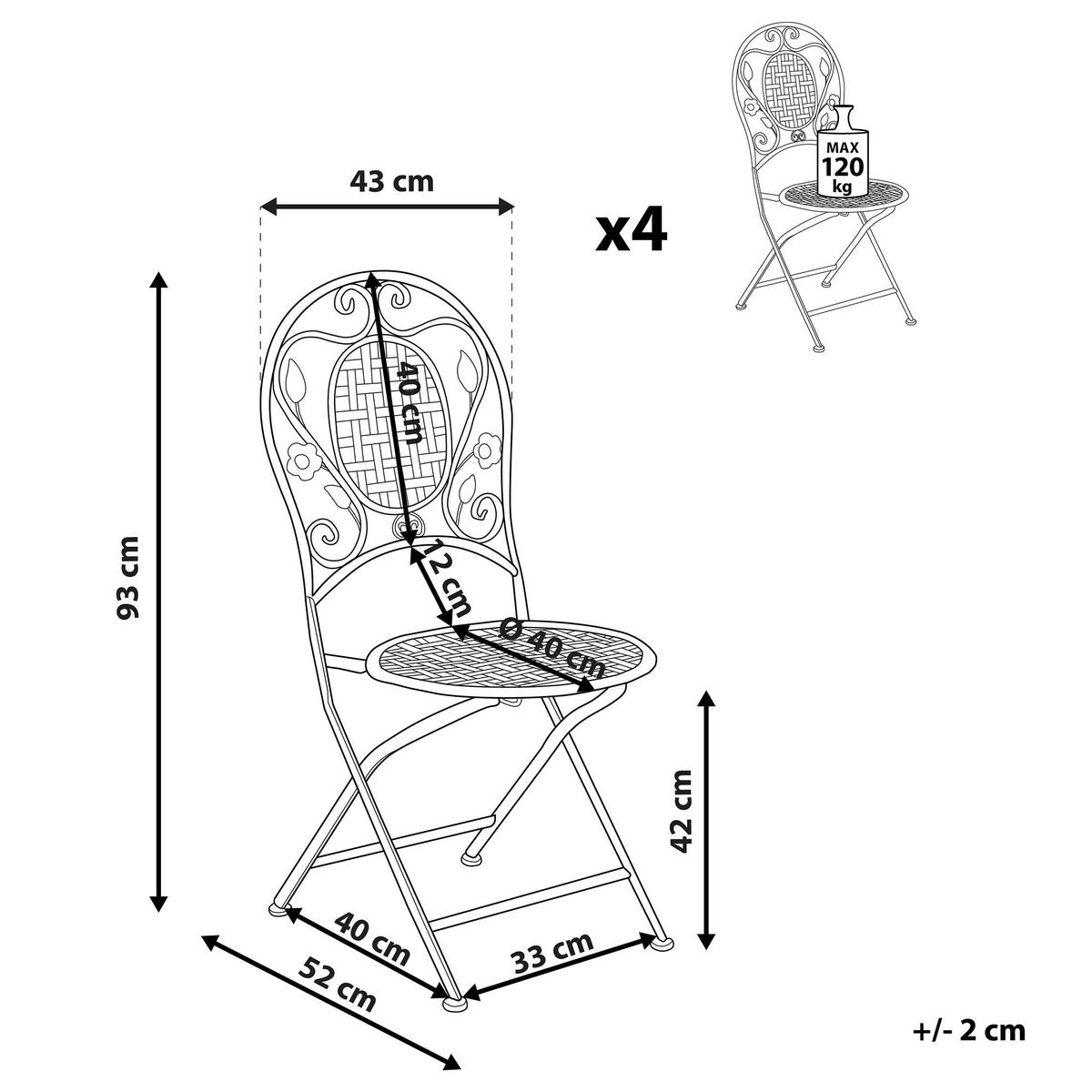 GARTENSTUHL 4er-Set Metall cremeweiß Bivio - Creme, Metall (43/93/52cm) - Beliani