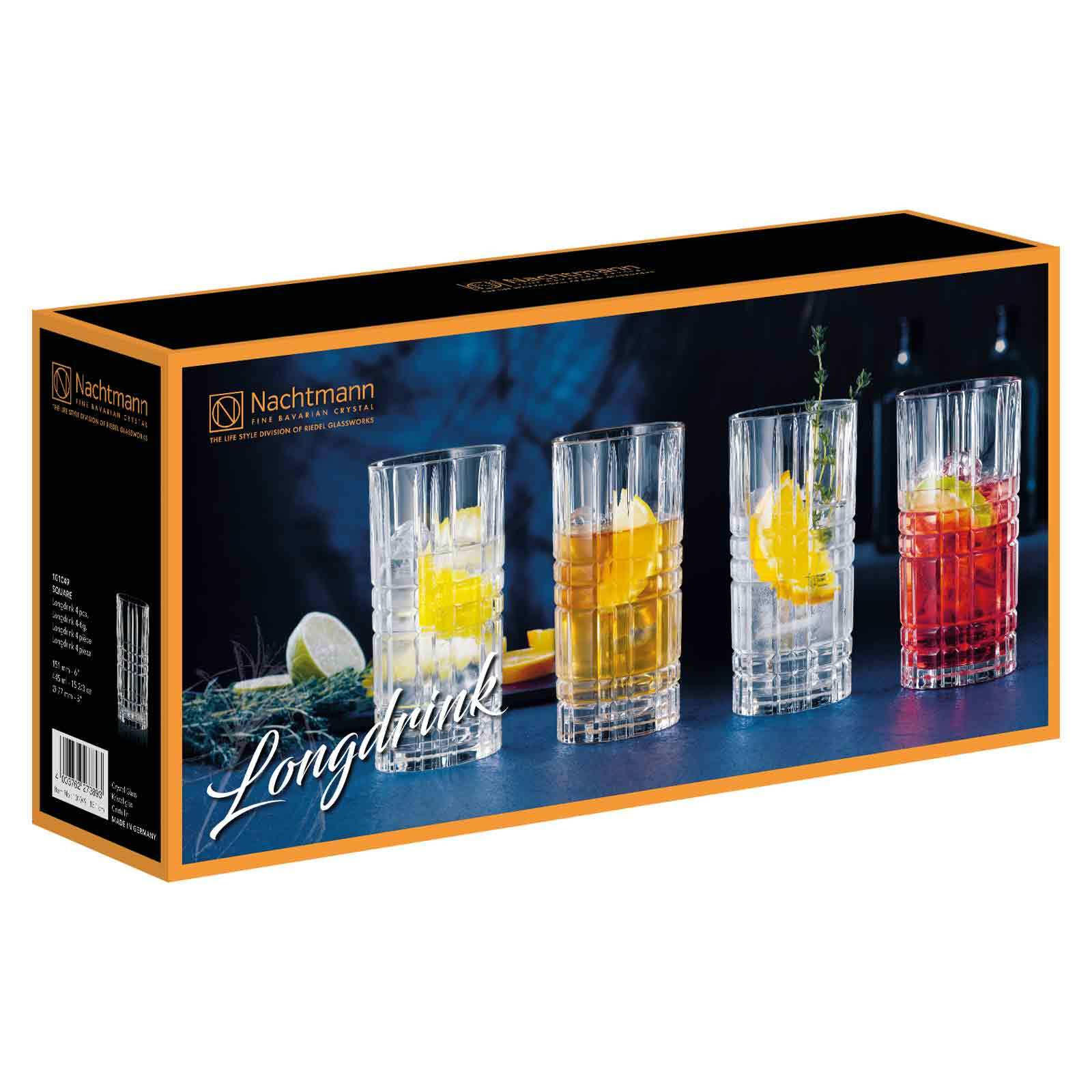 LONGDRINKGLÄSER Square transparent 445 ml 4er Set - Transparent, Glas (0.445L) - Nachtmann
