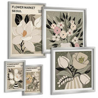 BILDER SET 5er Set - 50x50 cm & 20x30 cm & 40x60 cm Silberner Rahmen - Retro-Blumen aus Städten rund um die Welt - Silberfarben, Kunststoff (40/60cm) - TULUP