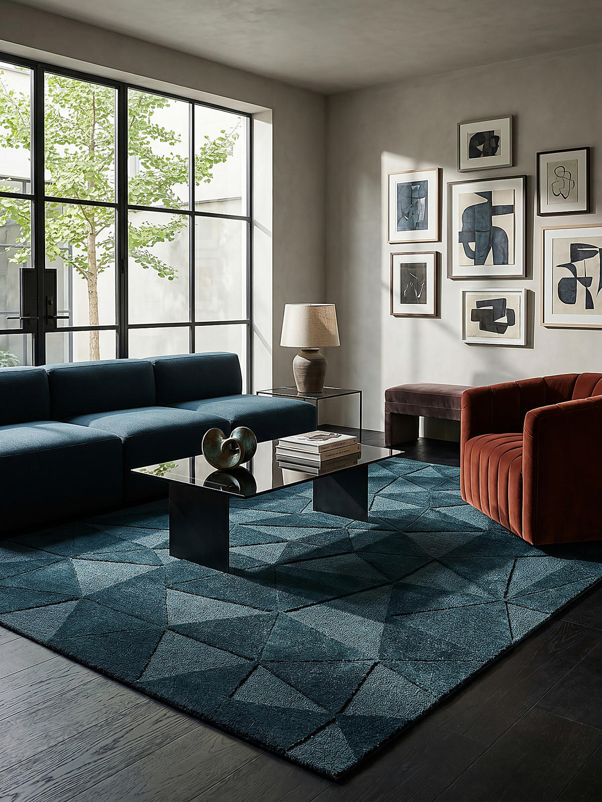 WOLLTEPPICH DEBEN, geometrisch, Petrol, 200 x 290 cm - Blau, Textil (290/200cm) - KADIMA DESIGN