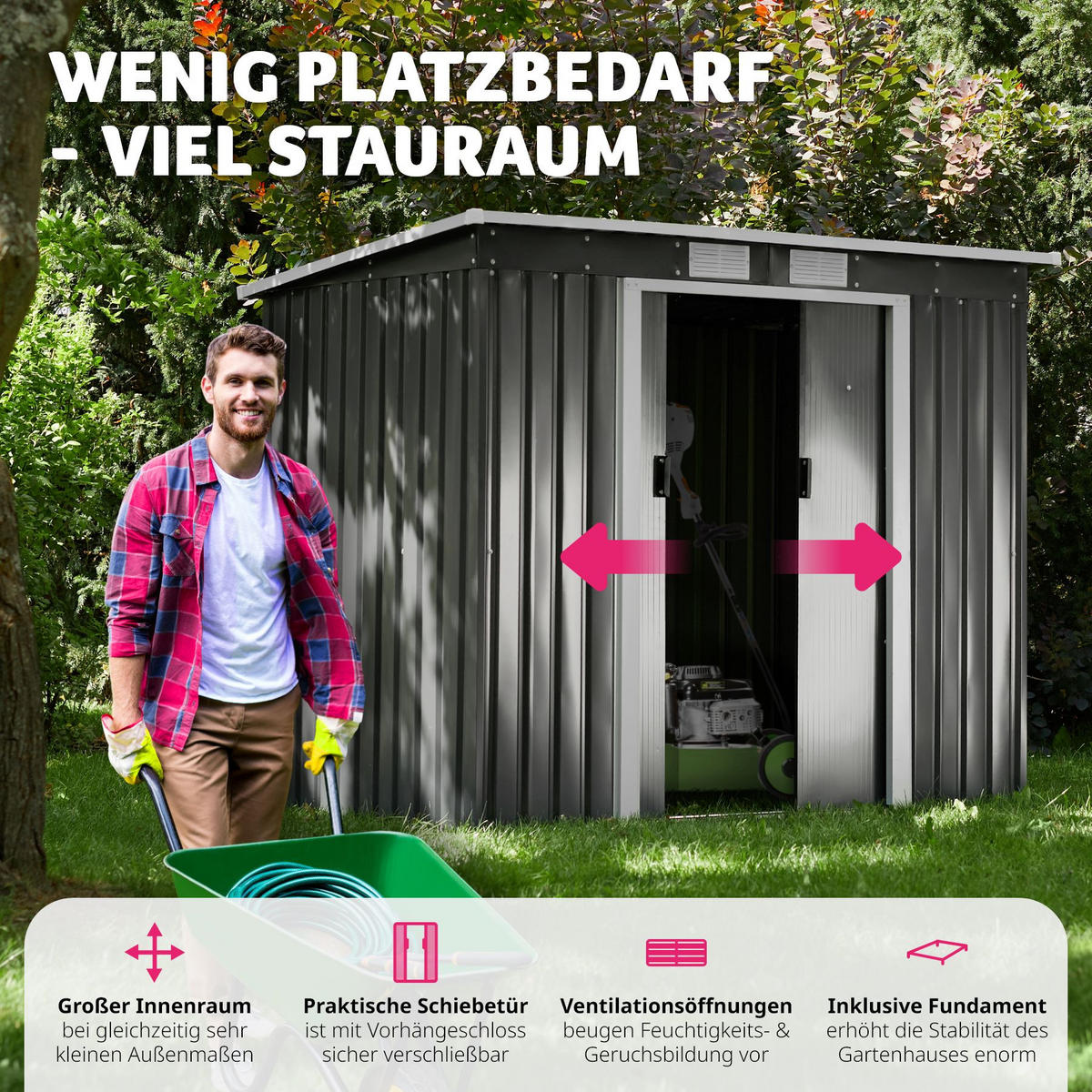 GARTENHAUS mit Pultdach, 213 x 130 x 173 cm,grau/weiß - Weiß/Grau, Metall (130/173/213cm) - tectake