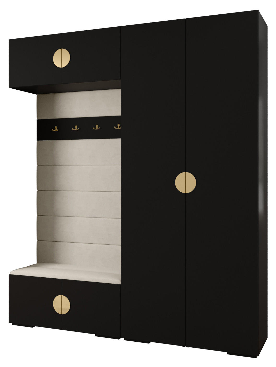 Abiks Möbel Garderoben-Set Schwarz, Beige, Gold 200x236.7x47 cm