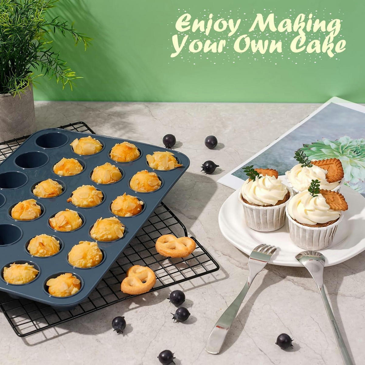MUFFINBLECH 2 Stück Silikon Grau 34 x 23 x 2,5 cm - Schwarz, Kunststoff (34/2.5/23cm)