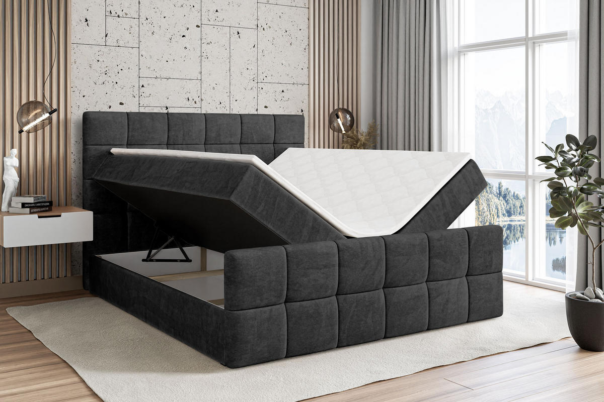 BOXBETT BRUGO-Z - 160 x 200 - H4 - Schwarz - Schwarz, Holzwerkstoff (160/200cm) - ALTDECOR