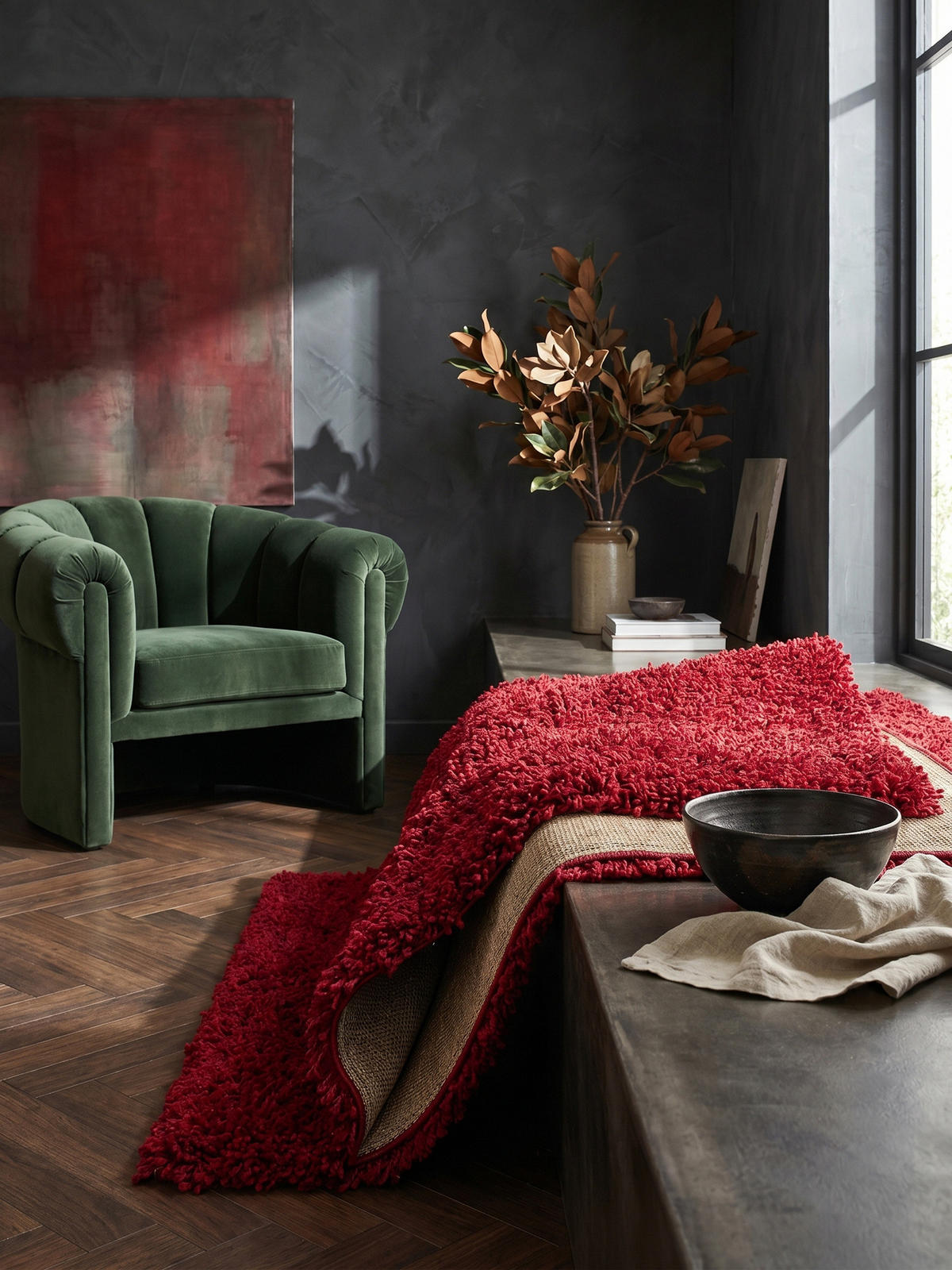 TEPPICH Hochflor Unifarben Polypropylen Wohnzimmer Shaggy Rot Rechteckig 300x400 - Rot, Textil (400/300cm) - KADIMA DESIGN