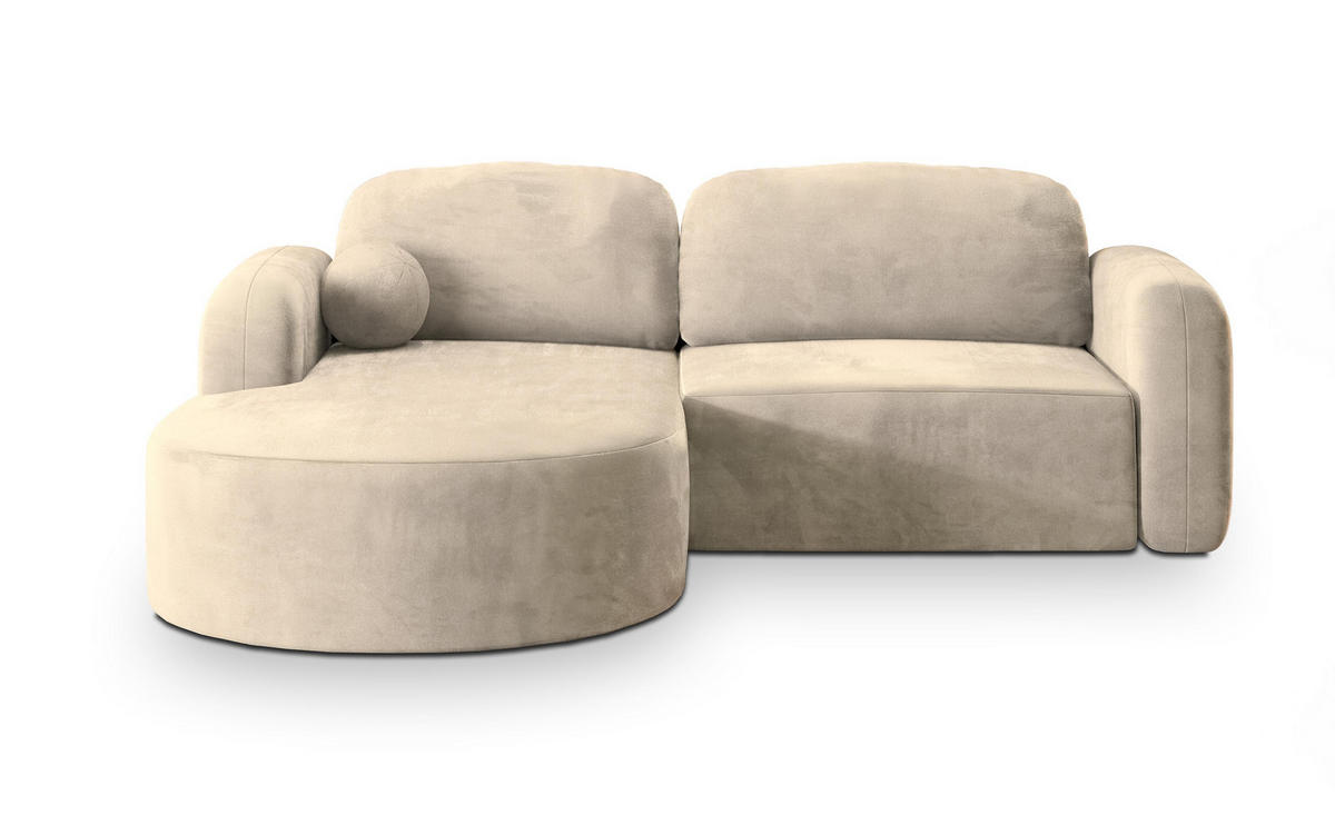 ECKSOFA AMILIA M L-S Creme Velours-Stoff mit Schlaffunktion - Creme, Holz (263/174cm) - MASSENO