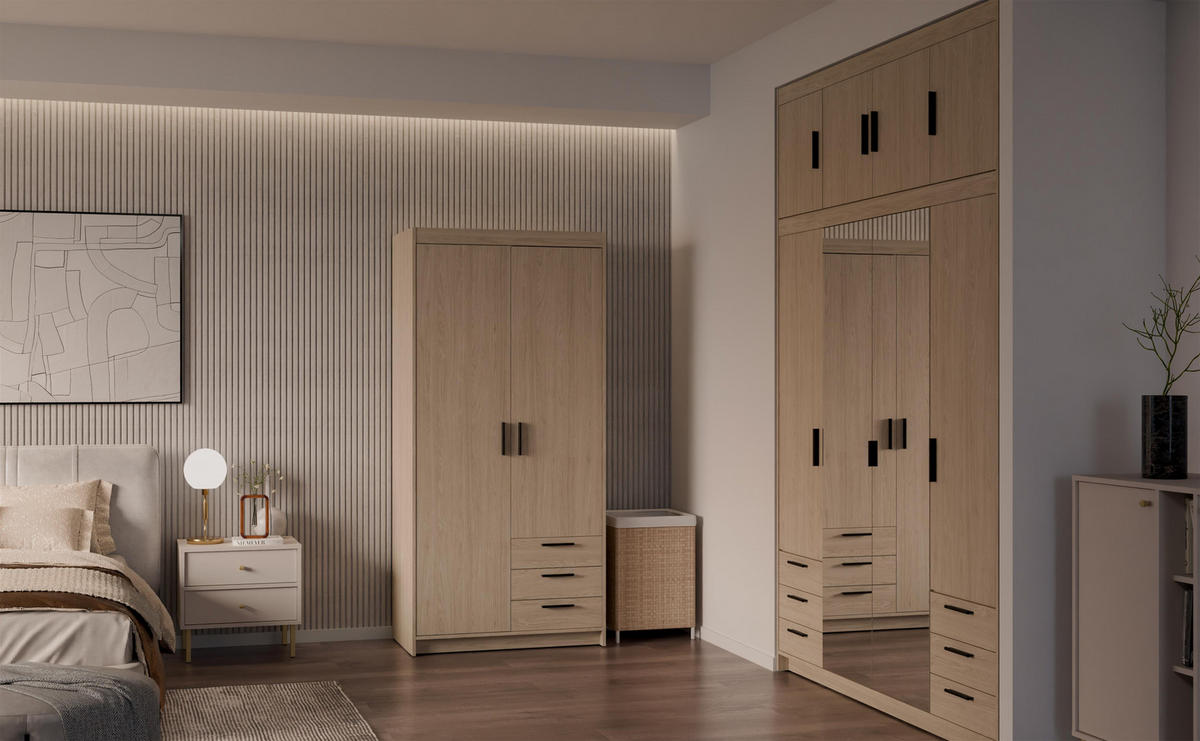 KLEIDERSCHRANK Storicos Geölte Eiche 89,7/190,5/53 cm - 2T3S Modern mit Schubladen - Eichefarben, Holzwerkstoff/Kunststoff (89.8/190.5/53cm) - AX Living