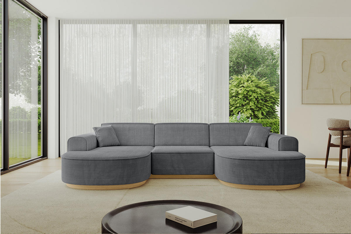 WOHNLANDSCHAFT MARI-U1-v2 - 303x171x83 cm Dunkelgrau Cord - Dunkelgrau, Holzwerkstoff/Textil (303/83/171cm) - ALTDECOR