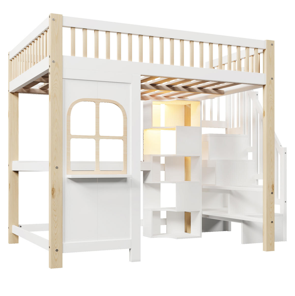 HOCHBETT 140/200 cm Weiß/Natur aus Kiefernholz und MDF mit Schreibtisch - Weiß, Holz (140/200cm) - OKMYHOME