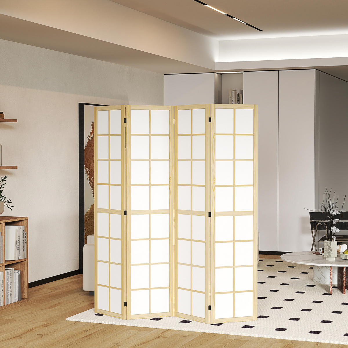 PARAVENT 4-teilig 160 x 170 cm Trennwand Raumteiler für Wohnzimmer Natur - Naturfarben, Holz (1.7/170/160cm) - HOMCOM