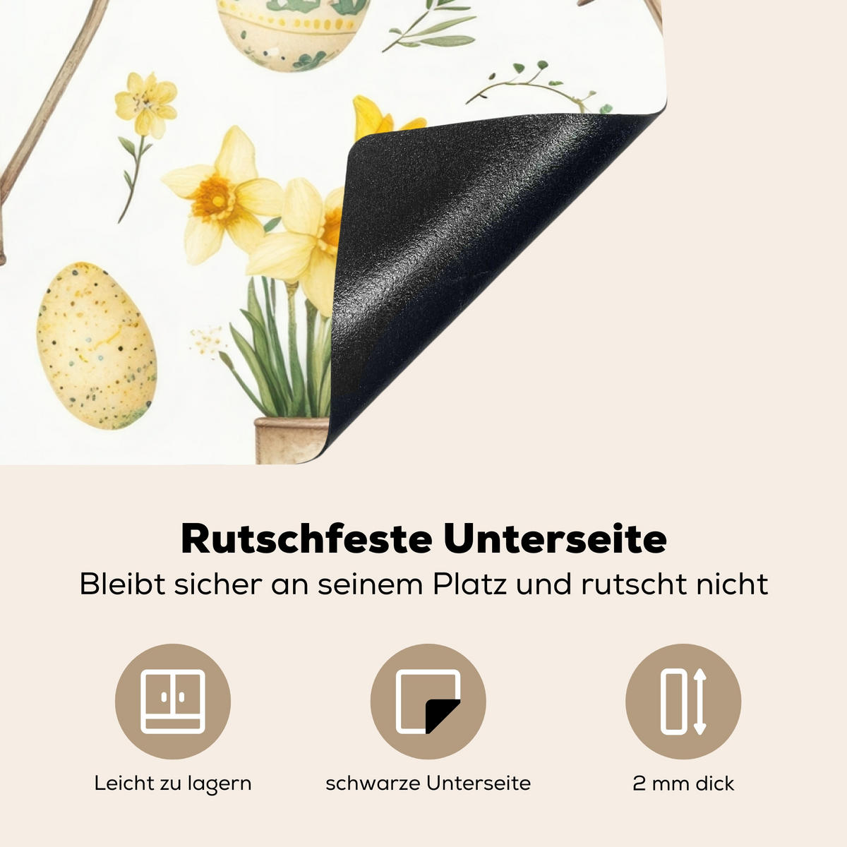 HERDABDECKPLATTE Gießkanne - Blumen - Eier Induktionsmatte 77x51 cm - Weiß, Kunststoff (77/51/0.2cm) - MuchoWow