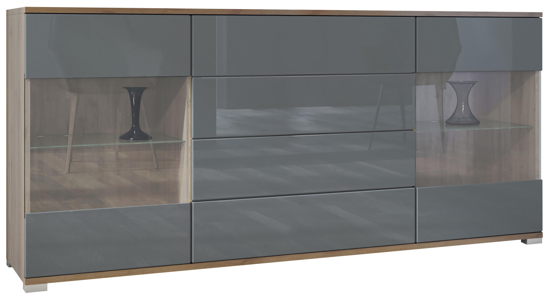 SIDEBOARD Bari Grau Hochglanz - Grau, Holzwerkstoff (166.5/75.5/35cm) - Vladon
