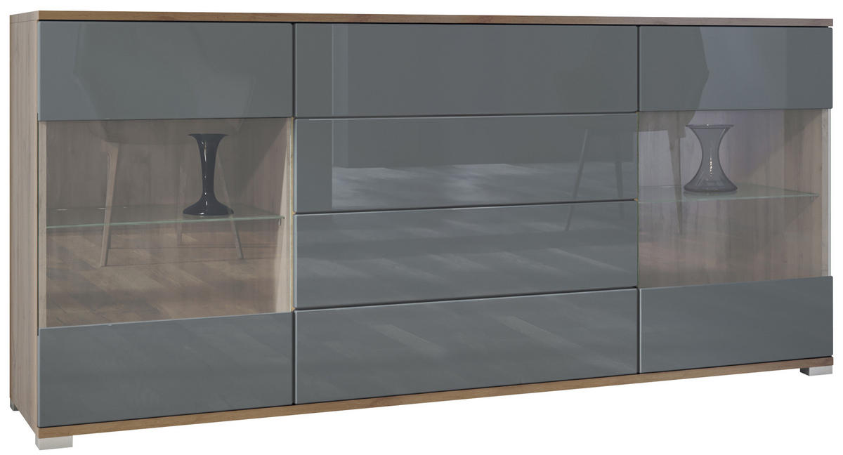 SIDEBOARD Bari Grau Hochglanz - Grau, Holzwerkstoff (166.5/75.5/35cm) - Vladon