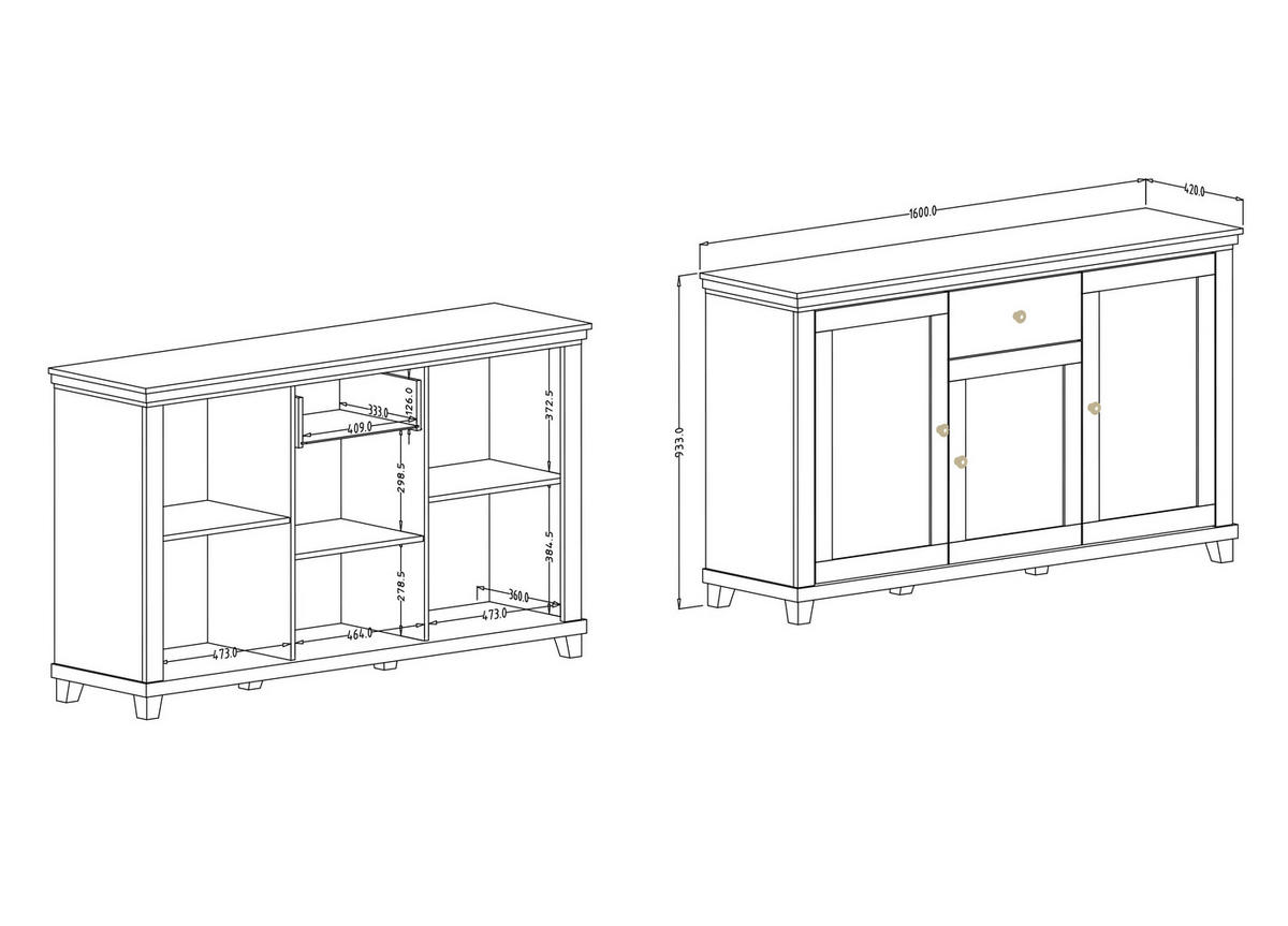 SIDEBOARD EVANDRO 160x42x93 cm mit 1 Schubladen und 3 Türen Beige - Beige, Holzwerkstoff (160/93/42cm) - MASSENO