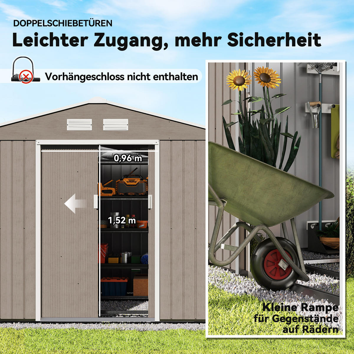 GERÄTEHAUS mit Pultdach, 4,9 m² - Braun, Metall (195/192/277cm) - Outsunny