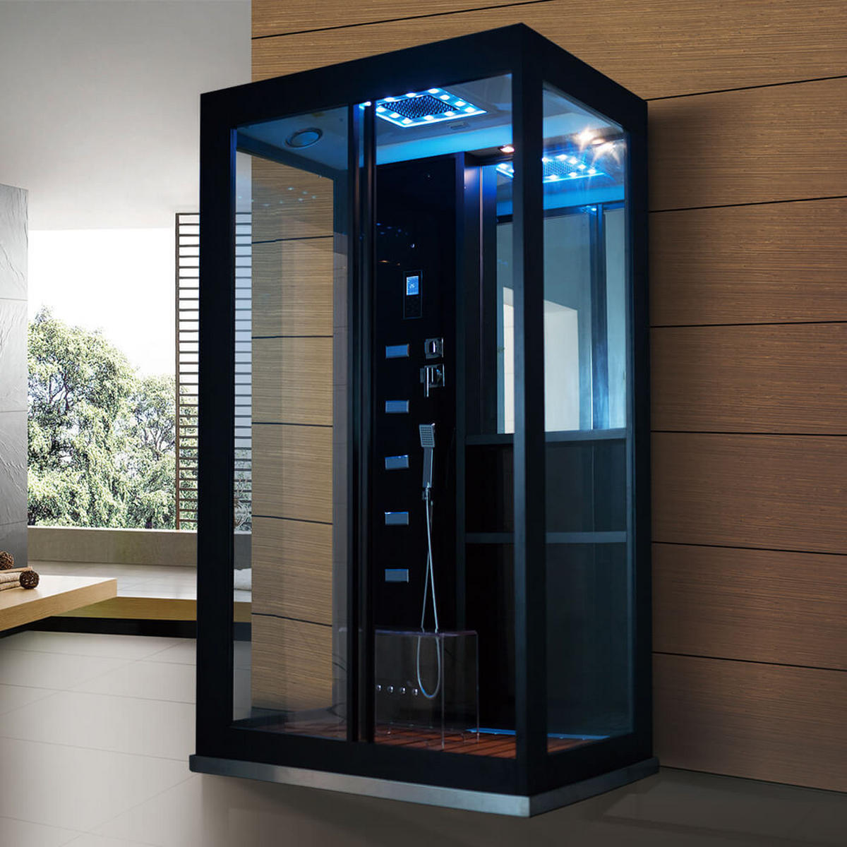 DAMPFDUSCHE LUXORY XL - Schwarz - Schwarz, Glas (90cm) - Home Deluxe