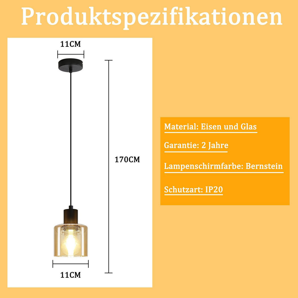 ZÁVĚSNÉ SVÍTIDLO Decker 11/11/195cm - žlutá, kov (11/11/195cm) - Nettlife