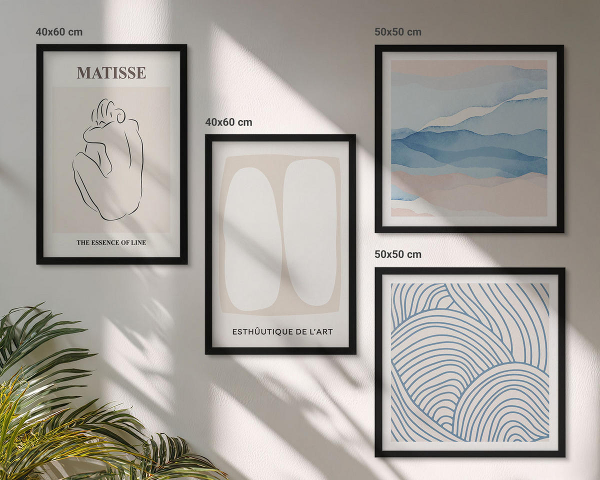BILDER SET 4er Set - 50x50 cm & 40x60 cm Schwarzer Rahmen - Matisses abstrakte Formen - Schwarz, Kunststoff (50/50cm) - TULUP