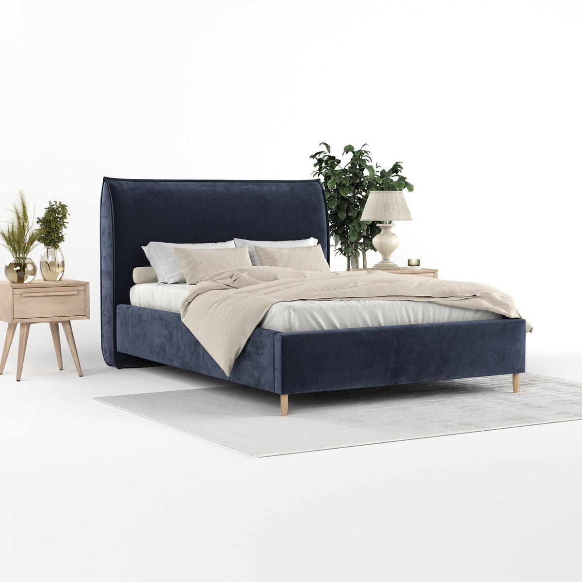 POLSTERBETT Mira 180/200 cm Marineblau im Lotta Stoff - Naturfarben/Dunkelblau, Holz/Holzwerkstoff (180/200cm) - AltaBeds