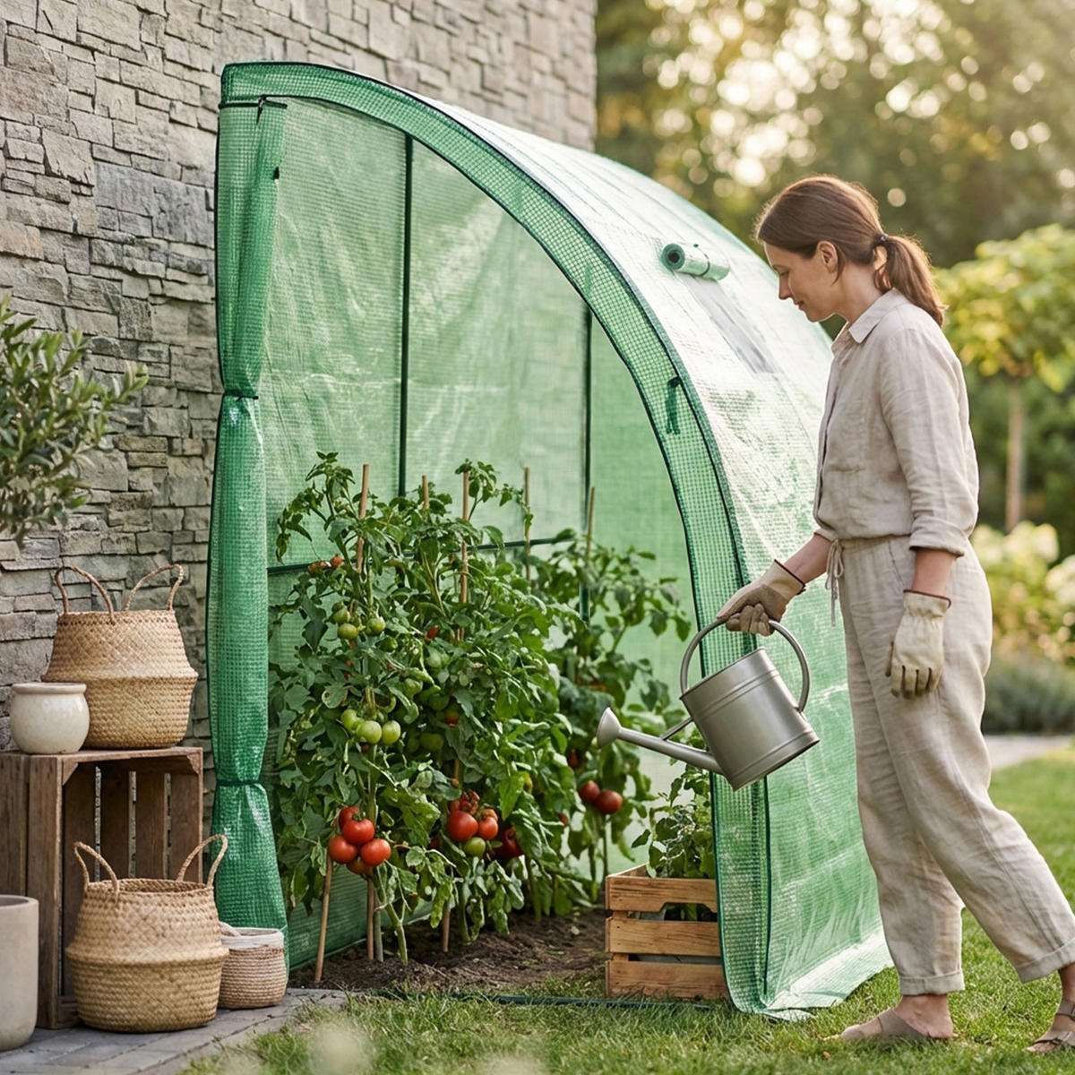 ANLEHNGEWÄCHSHAUS, Grün, 100x200x210 cm - Grün, Metall (100/210/200cm) - Akord
