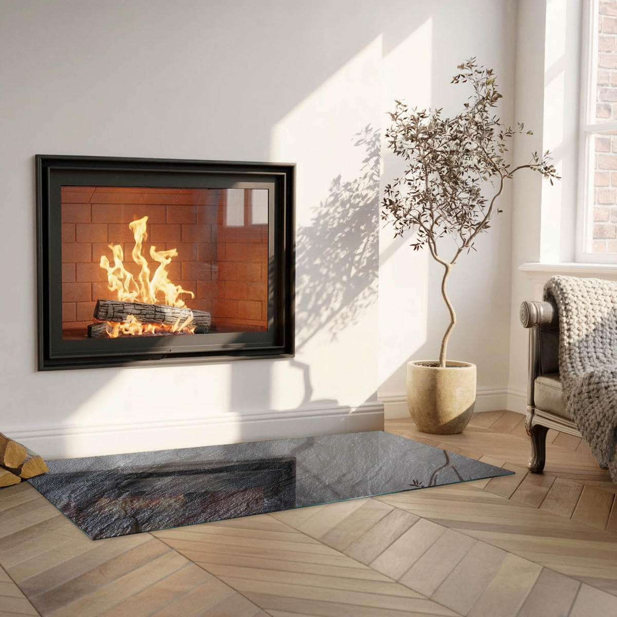 GLASPLATTE für Kamin 125x50 cm - Schwarz, Glas (125/50/0.4cm) - TULUP