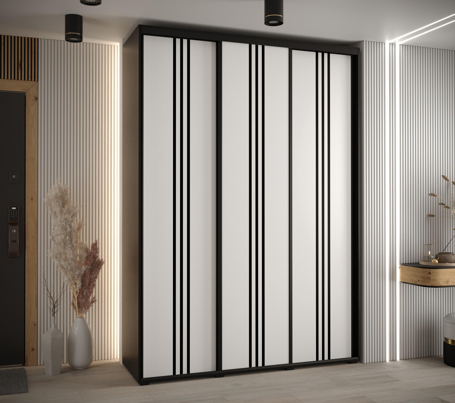 SCHWEBETÜRENSCHRANK 235,2/180/45 3-türig - Schwarz/Weiß, Holz/Metall (180/235/45cm) - Abiks Möbel