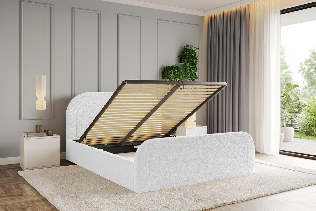POLSTERBETT mit Bettkasten, Fußteil und Lattenrost, Boxbett mit Matratze H3/H4 - LERAY-Z 180x200 Weiß - Weiß, Holzwerkstoff/Textil (180/200cm) - ALTDECOR