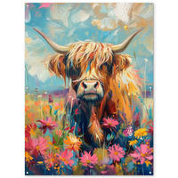 ZAHRADNÍ PLAKÁT Skotský horal - Příroda - Barevné - Květiny 120x160 cm - světle modrá, plast (120/160/0.2cm) - OnlyWow