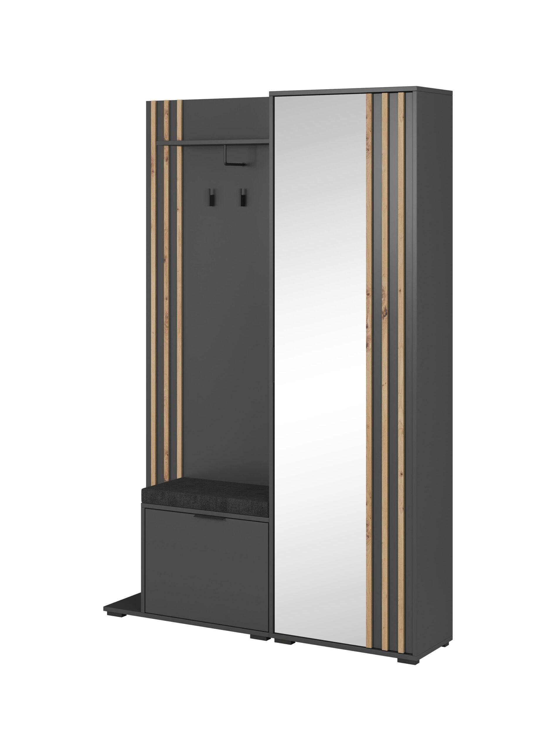 GARDEROBENSCHRANK - JOHN (Grau + Mit Kissen) - Schwarz, Holzwerkstoff (135/197/40cm)