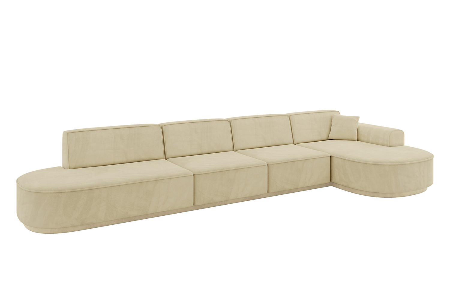 ECKSOFA Ottomane Rechts MARI-L3-v3 - 413x171x83 cm Beige Velours - Beige/Schwarz, Holzwerkstoff/Kunststoff (171/413cm) - ALTDECOR