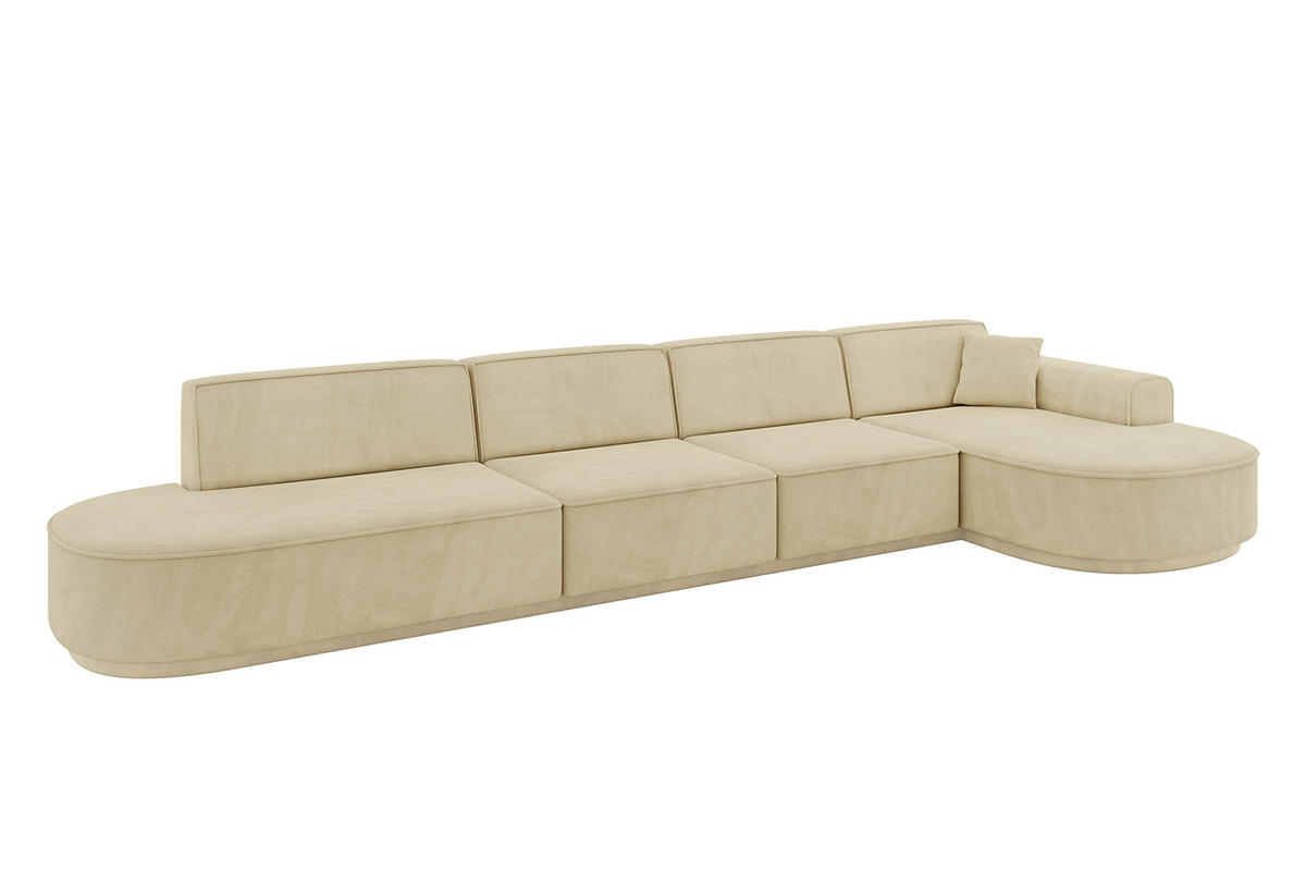 ECKSOFA Ottomane Rechts MARI-L3-v3 - 413x171x83 cm Beige Velours - Beige/Schwarz, Holzwerkstoff/Kunststoff (171/413cm) - ALTDECOR